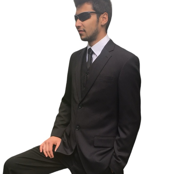 🛍️#2187 EUC J. Ferrar Modern Fit Men’s 3 Piece Black Suit - Picture 3 of 16